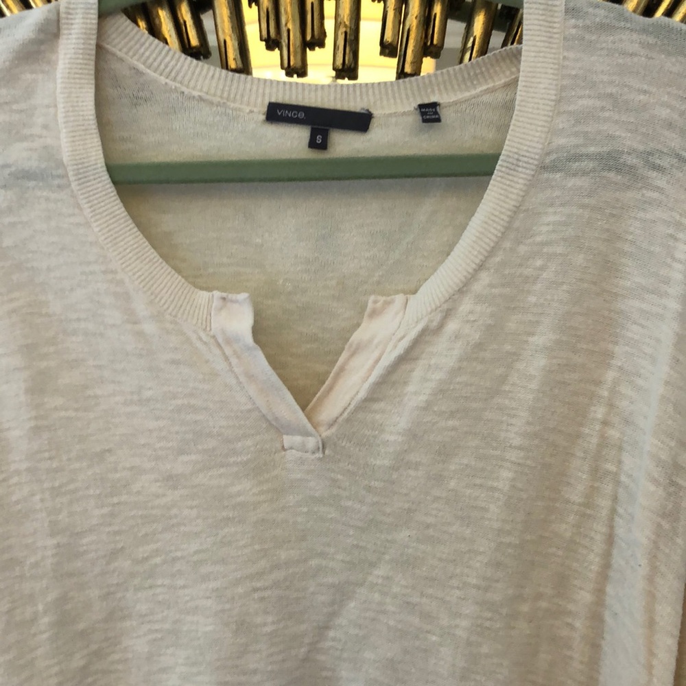 Vince Cotton Cream V Neck Long Sleeve - Picture 4 of 7